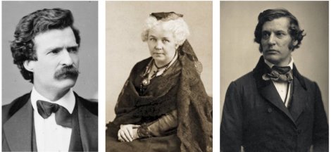 Mark Twain, Elizabeth Cady Stanton et Charles Sumner.